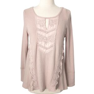 Altar'd State Mauve Pink Lace Thermal Knit Boho Long Sleeve Top